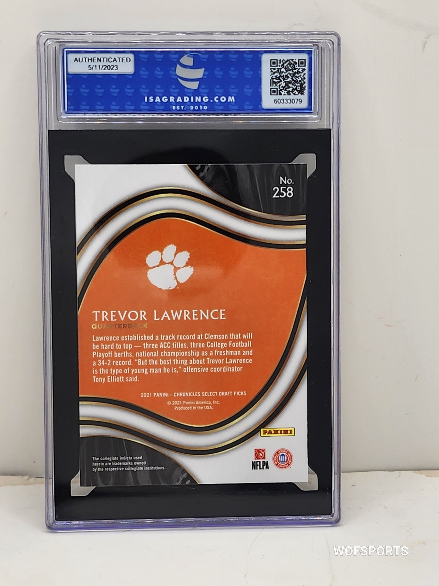 2021 Panini Chronicles Select Draft Pick Trevor Lawrence Rookie #258 ISA GEM MINT 10