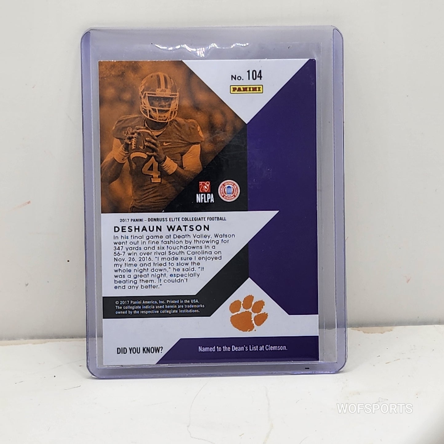 2017 Panini Donruss Elite Collegiate Deshaun Watson RC #104 Clemson Tigers