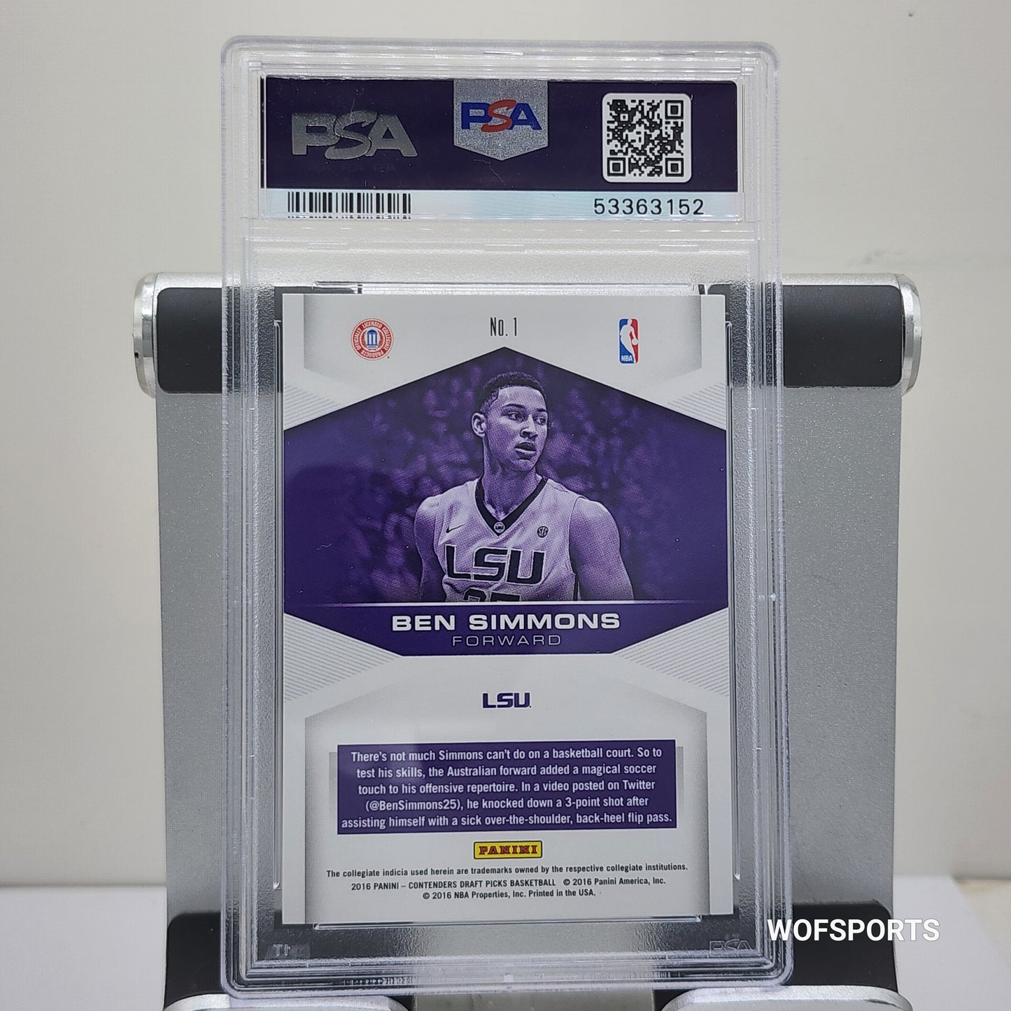 2016 Panini Contender Draft Picks Game Day Ben Simmons #1 PSA 9 Mint