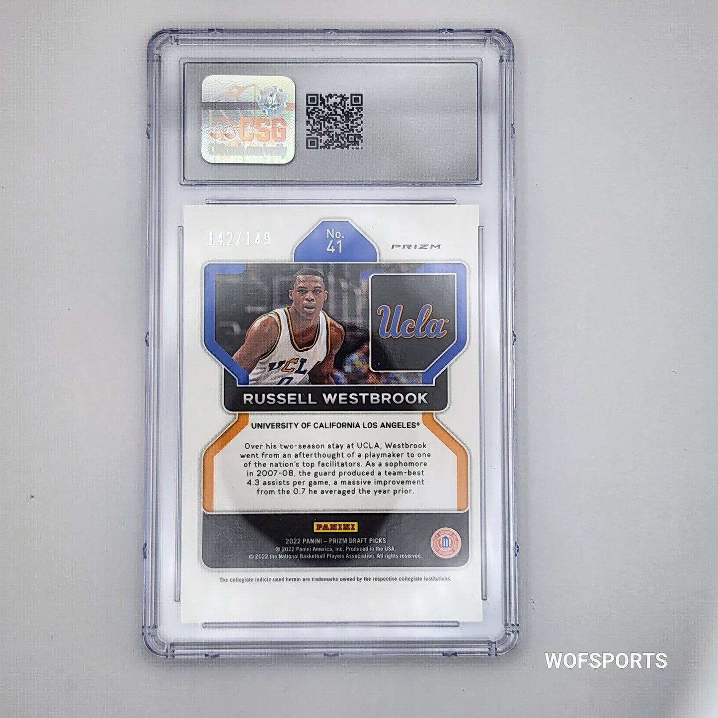 2022 Panini Prizm Draft Picks Purple Ice /149 Russell Westbrook #41 UCLA CSG 7.5