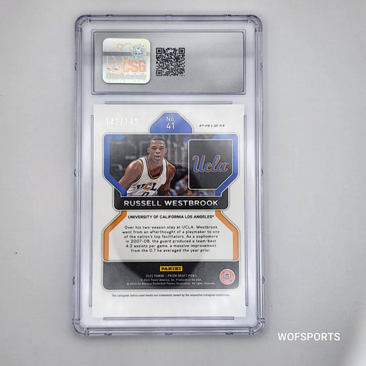 2022 Panini Prizm Draft Picks Purple Ice /149 Russell Westbrook #41 UCLA CSG 7.5