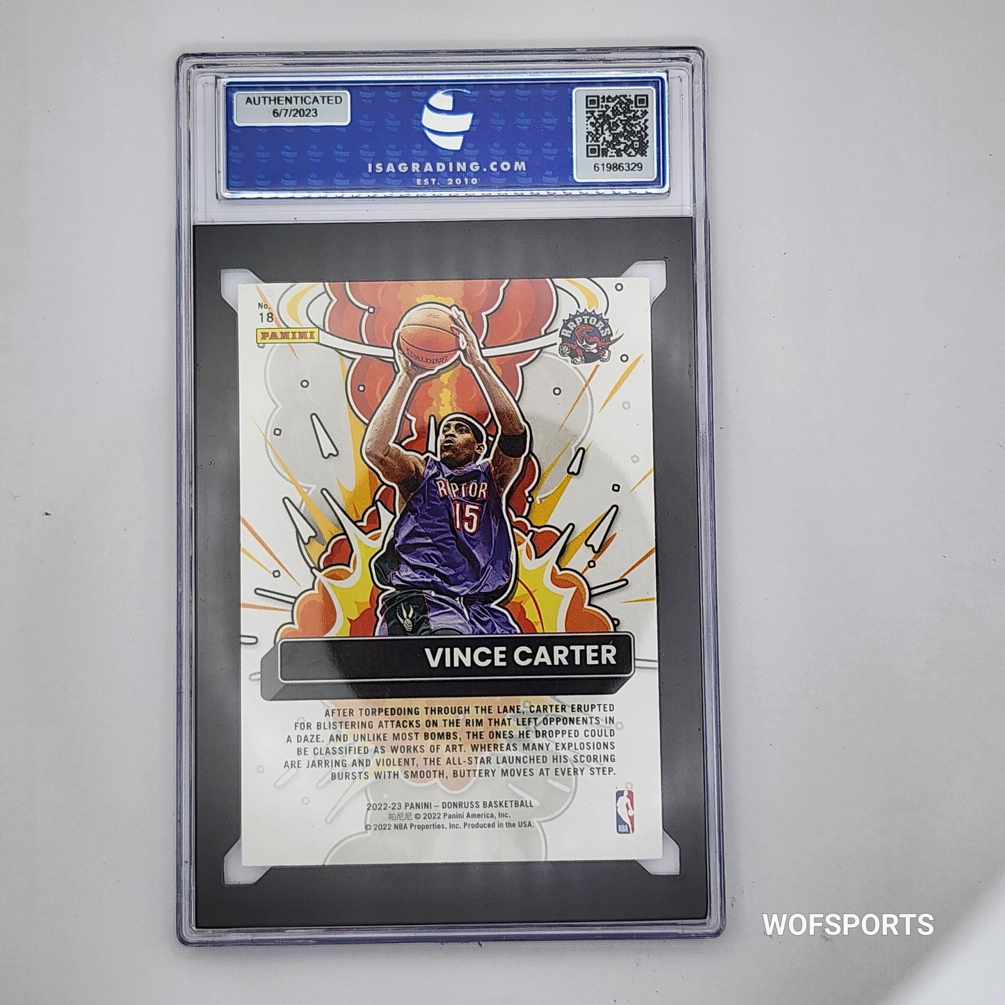 2022 Panini Donruss Bomb Squad Vince Carter #18 Toronto Raptors ISA 9