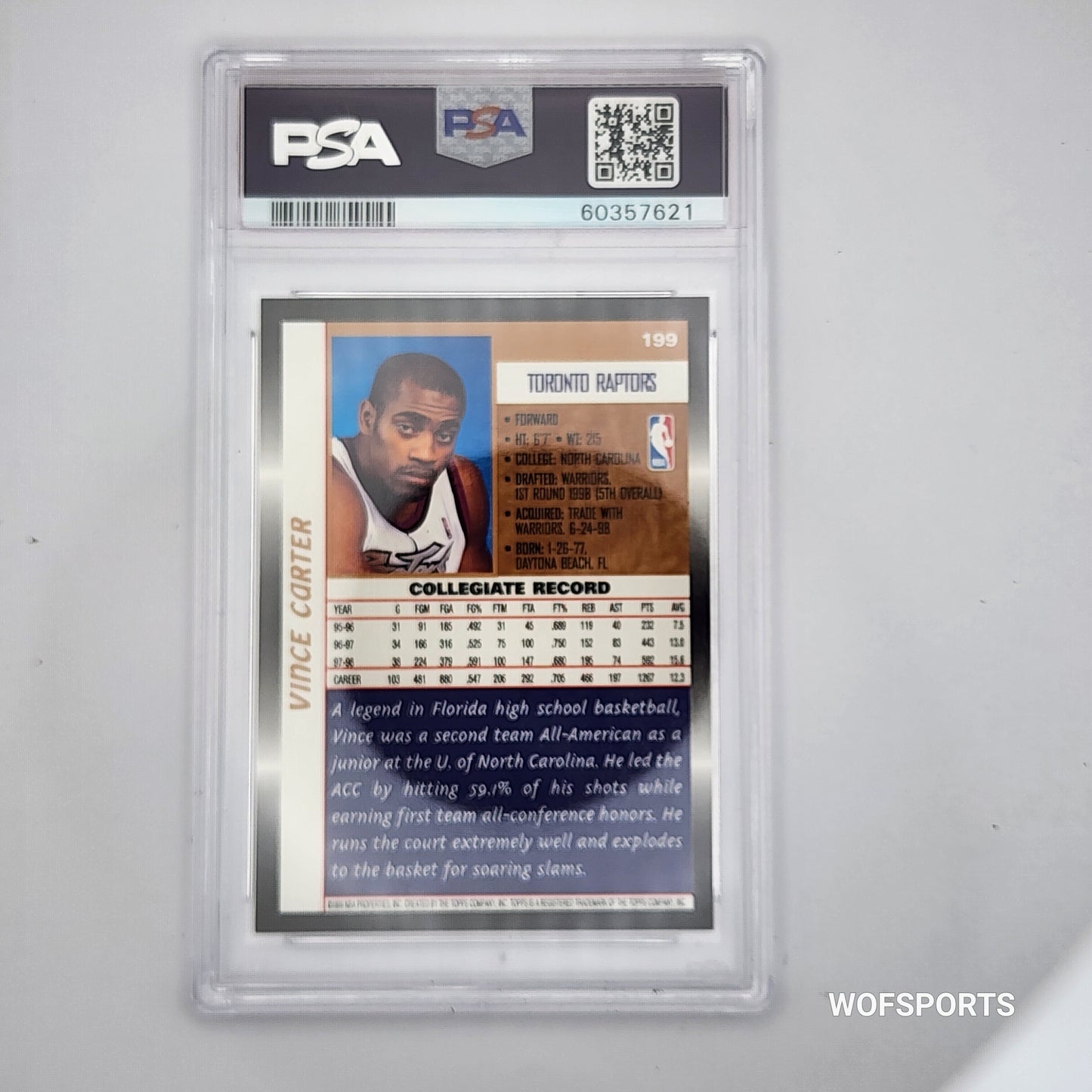1998 Topps Vince Carter #199 Toronto Raptors PSA 9