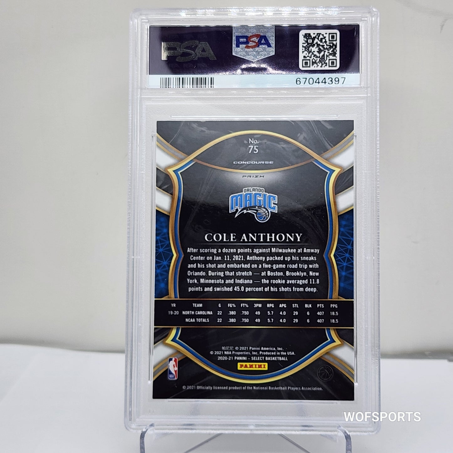 2020-21 Panini Select Silver Prizm Rookie Cole Anthony #75 PSA 10 Gem Mint
