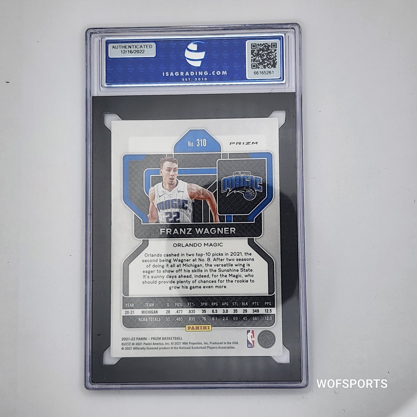 2021-22 Panini Prizm Silver Prizm Franz Wagner #310 ISA 10 Gem Mint