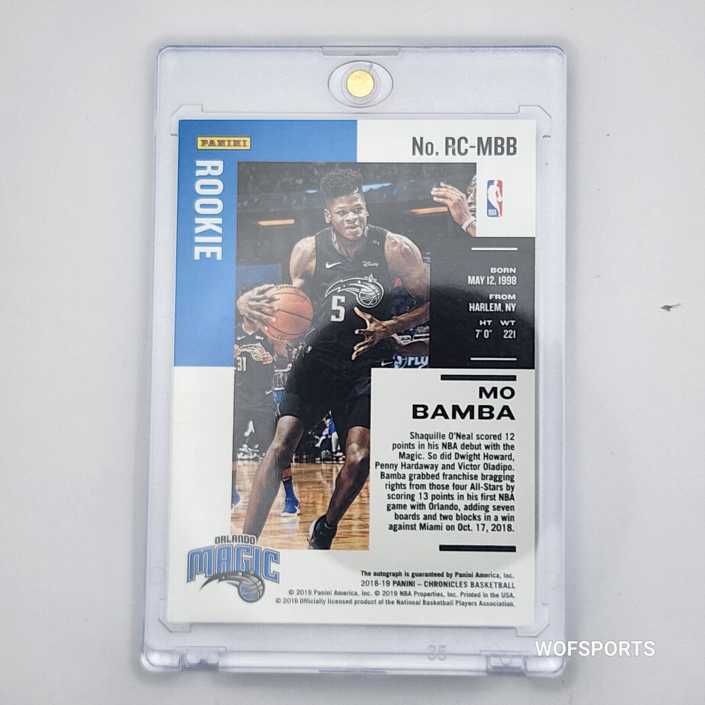2018-19 Panini Chronicles Signatures 38/75 Mo Bamba RC-MBB Rookie Auto