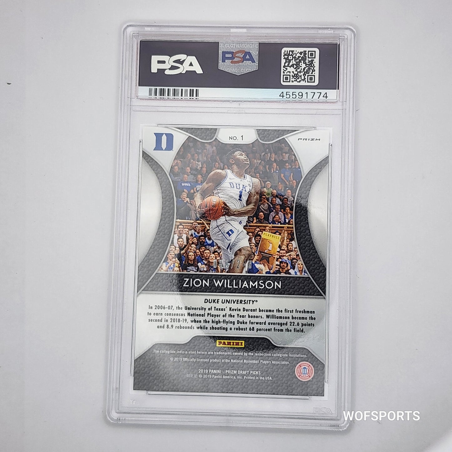 2019 Panini Prizm Draft Picks Green/Yellow Prizm /249 Zion Williamson #1 PSA 9 Mint