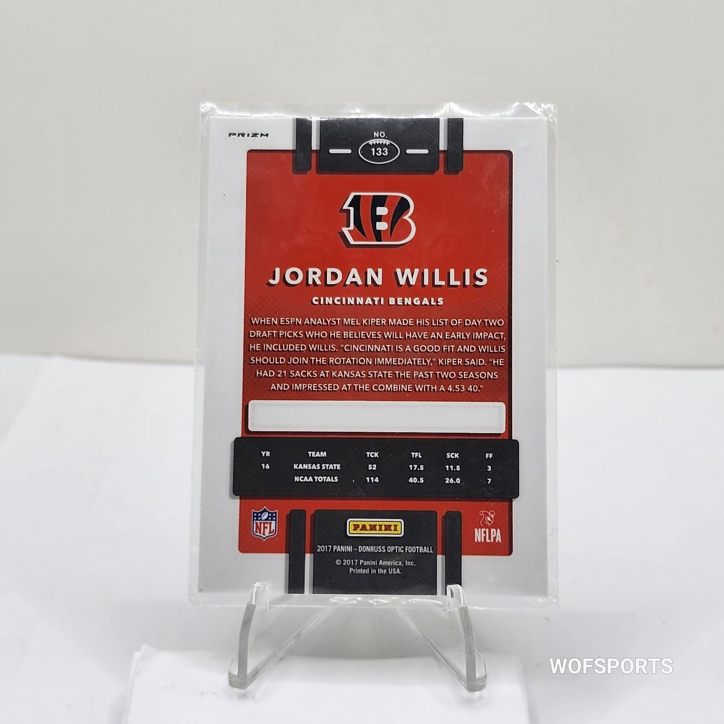 2017 Optic Jordan Willis Rookie RC Red And Yellow Variant Bengals RC #133
