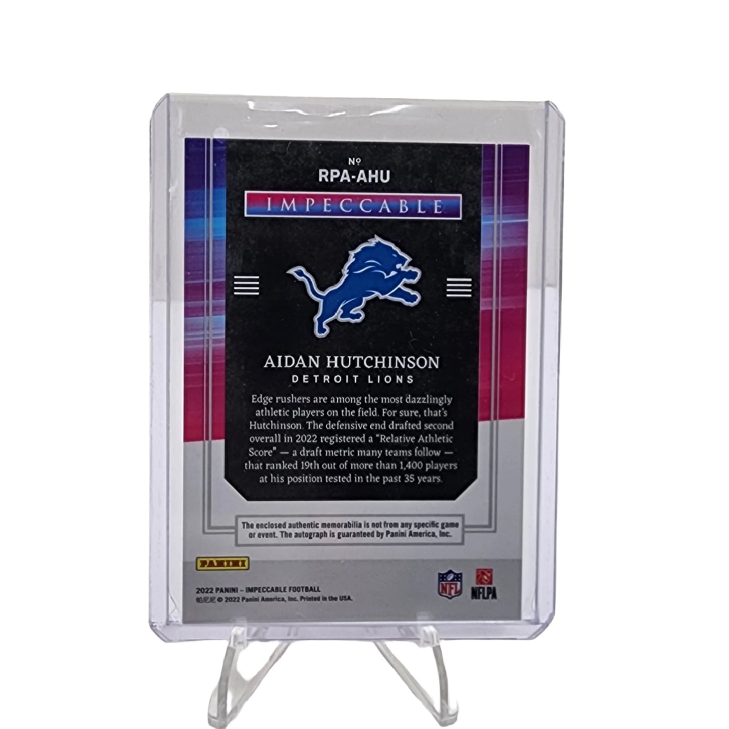 2022 Panini Impeccable Rookie Patch /99 Aidan Hutchinson RC Detroit Lions #RPA-AHU