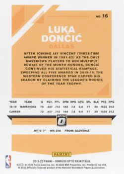 2019-20 Panini Donruss Optic #16 Luka Doncic Dallas Mavericks