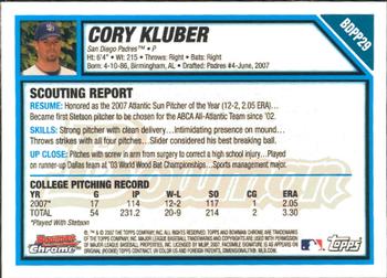 2007 Bowman Draft Picks & Prospects 1st Bowman Chrome CorEy Kluber #BDPP29 San Diego Padres