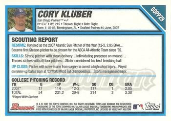 2007 Bowman Draft Picks & Prospects 1st Bowman Gold Cory Kluber #BDPP29 San Diego Padres
