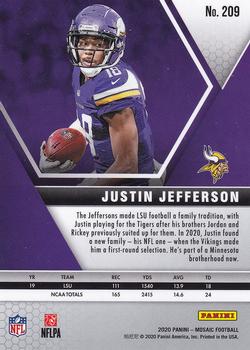 2020 Panini Mosaic Justin Jefferson #209 Rookie RC Base Football Card Vikings