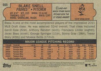 2021 Topps Heritage Blake Snell #669 San Diego Padres