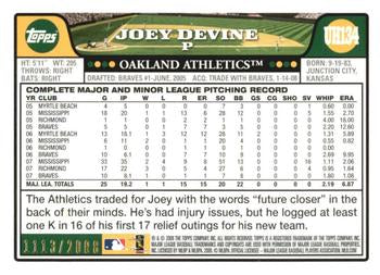 2008 Topps Updates & Highlights Gold #UH134 - Joey Devine /2008 - Oakland Athletics