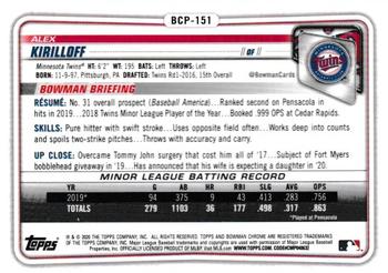 Alex Kirilloff 2020 Topps Bowman Chrome #BCP-151 Twins