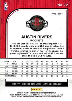 2019-20 Hoops Premium Stock Austin Rivers Silver Prizm #72 Houston Rockets