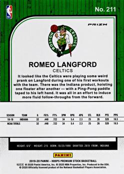 2019-20 Panini NBA Hoops Premium Stock Silver Prizm ROMEO LANGFORD #211 RC