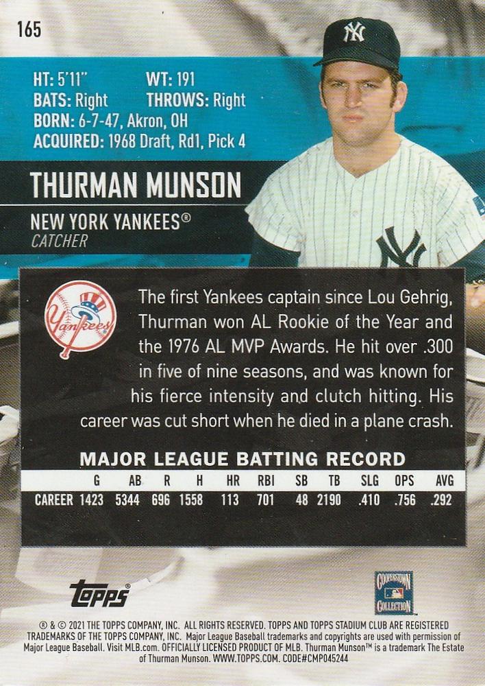 2021 Stadium Club #165 - Thurman Munson - New York Yankees