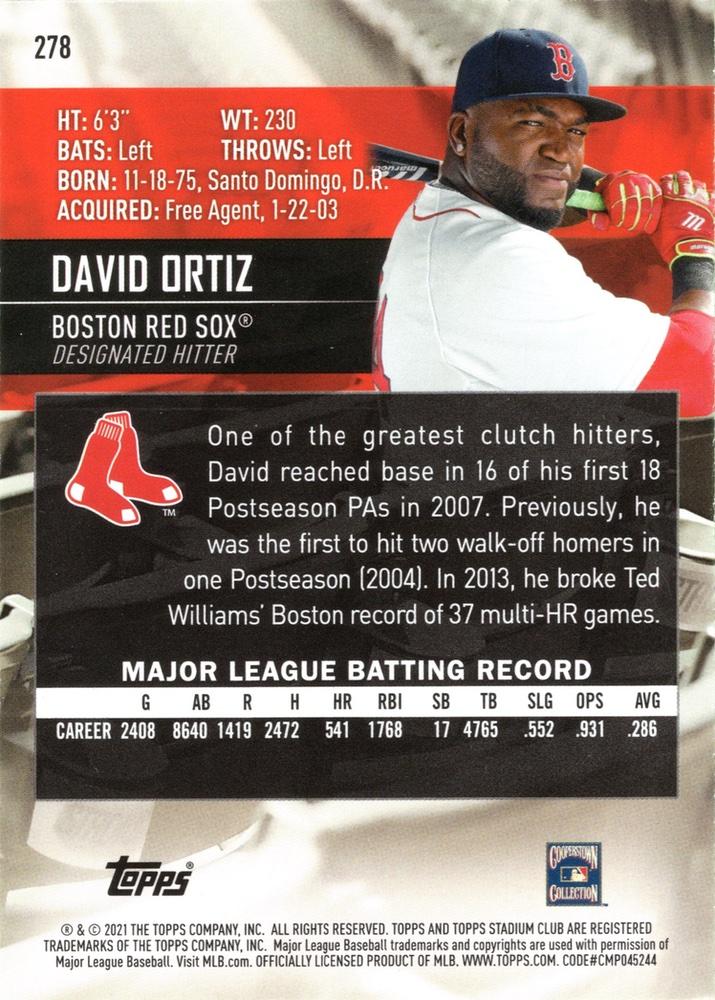 2021 Stadium Club #278 - David Ortiz - Boston Red Sox
