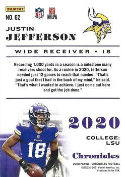 2020 Chronicles #62 JUSTIN JEFFERSON RC Rookie Minnesota Vikings