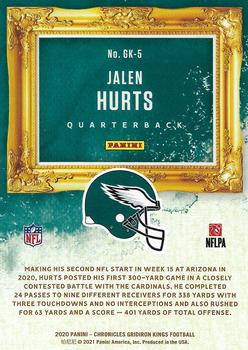 2020 Panini Chronicles Gridiron King Jalen Hurts #GK-5 Philadelphia Eagles