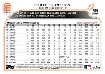 2022 Topps Buster Posey #209 San Francisco Giants