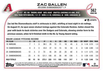 2022 Topps Zac Gallen #562 Arizona Diamondbacks