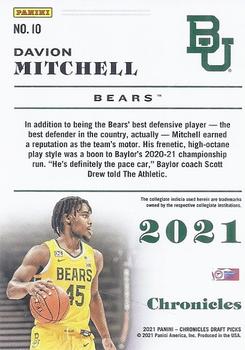 2021 Panini Chronicles Draft Pick Davion Mitchell #10 Baylor Bears, Sacramento Kings