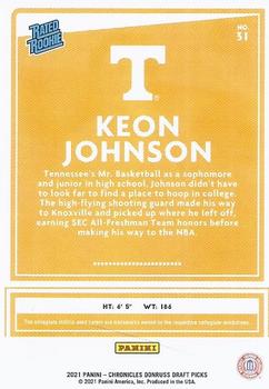 2021 Panini Donruss Rated Rookies Keon Johnson 31 Tennessee Volunteers