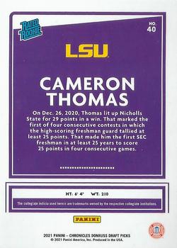 2021 Panini Donruss Rated Rookies Cameron Thomas 40 LSU Tigers