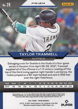 2021 Panini Prizm Taylor Trammell Rookie Purple Prizm #29 Seattle Mariners