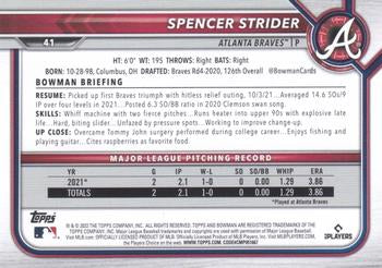 2022 Bowman #41 Spencer Strider RC Atlanta Braves