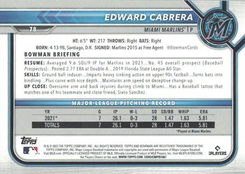 2022 Bowman Edward Cabrera Rookie #78 Miami Marlins