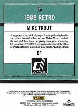 2022 Panini Donruss Retro 1988 Mike Trout #265 Los Angeles Angels