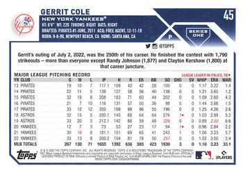 2023 Topps Gerrit Cole #45 New York Yankees