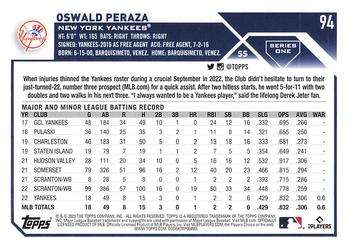2023 Topps Oswald Peraza Rookie #94 New York Yankees