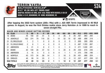 2023 Topps Terrin Vavra RC #524 Baltimore Orioles
