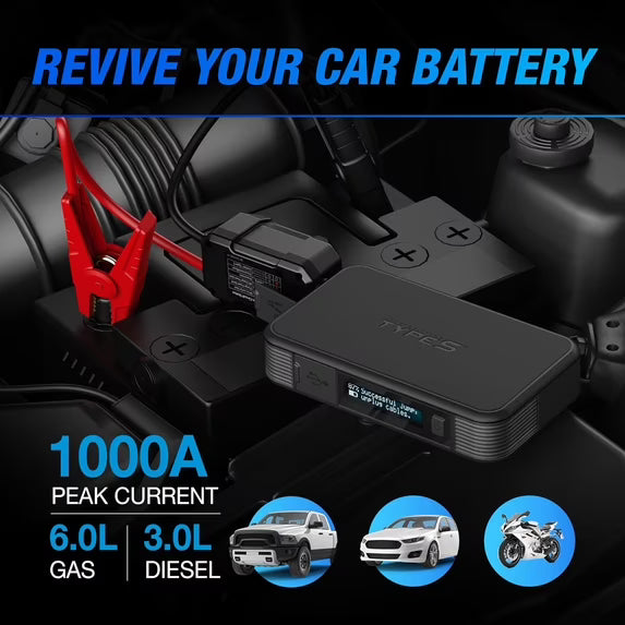 Type S DL20 1000A Jump Starter & Power Bank with LCD JumpGuide Gray - Like New