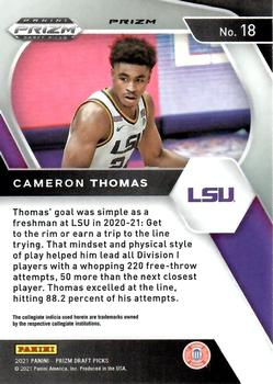 2021 Panini Prizm Cameron Thomas Rookie Green Prizms #18 LSU Tigers