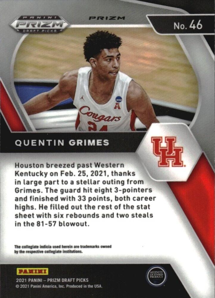 2021 Panini Prizm Draft Pick Green #46 - Quentin Grimes - Houston Cougars