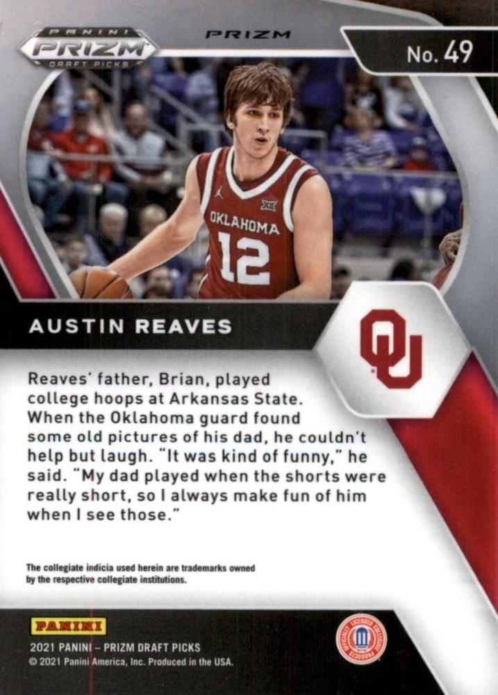 2021 Panini Prizm Draft Pick Green #49 Austin Reaves - Oklahoma Sooners