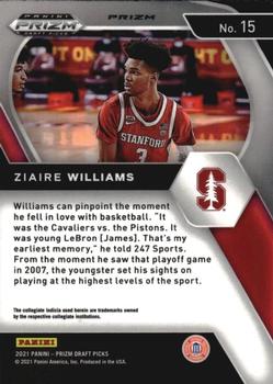 2021 Panini Prizm Ziaire Williams Rookie Silver Prizm #15 Stanford Cardinal