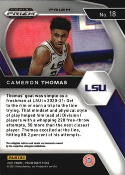 2021 Panini Prizm Cameron Thomas Rookie Silver Prizms #18 LSU Tigers