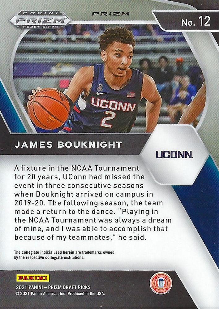 2021 Panini Prizm Draft Pick Red White & Blue #12 James Bouknight - Connecticut Huskies
