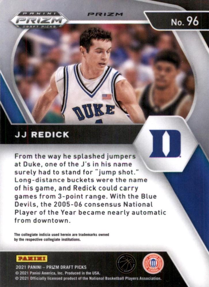2021 Panini Prizm Draft Pick Red White & Blue #96 JJ Redick - Duke Blue Devils