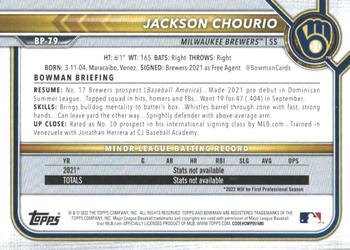 2022 Bowman 1st Bowman Jackson Chourio #BP-79 Milwaukee Brewers