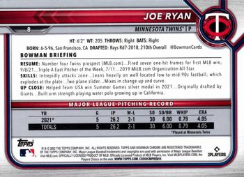 2022 Bowman Chrome Joe Ryan RC #8 Minnesota Twins