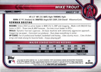 2022 Bowman Chrome Mike Trout #13 Los Angeles Angels