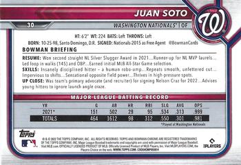 2022 Bowman Chrome Juan Soto #30 Washington Nationals